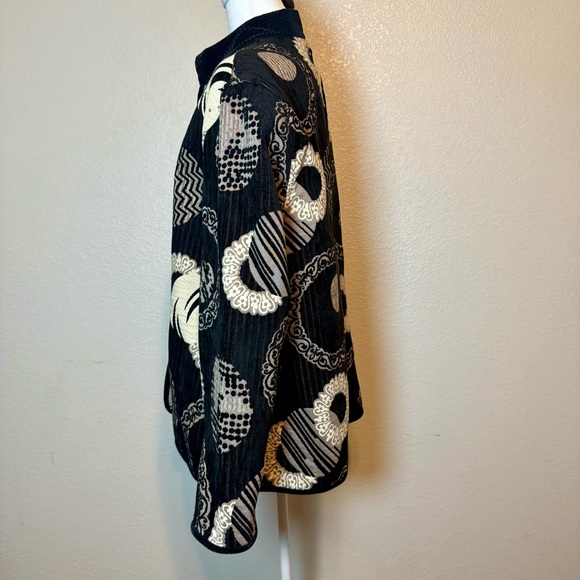 Khangura Reversible Jacket Black & Beige Geo Print Velvet Trim Size 2X - Picture 4 of 14